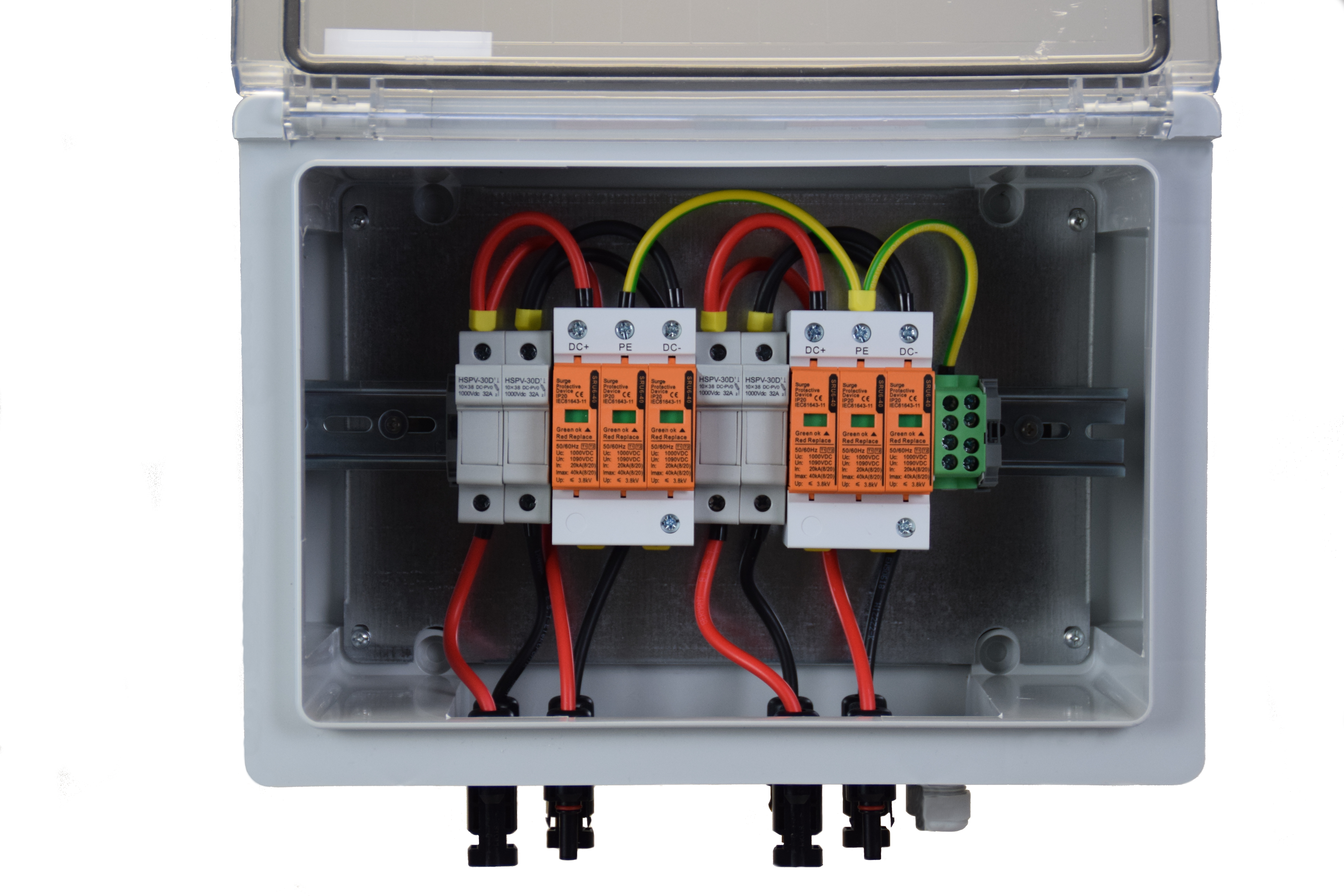 SOLAR GENERATOR-ANSCHLUSSKASTEN / DC 2-STRING / T1+T2 / T2 / MC 4-Steckvariante / Vorsicherung / ÜBERSPANNUNGSSCHUTZ