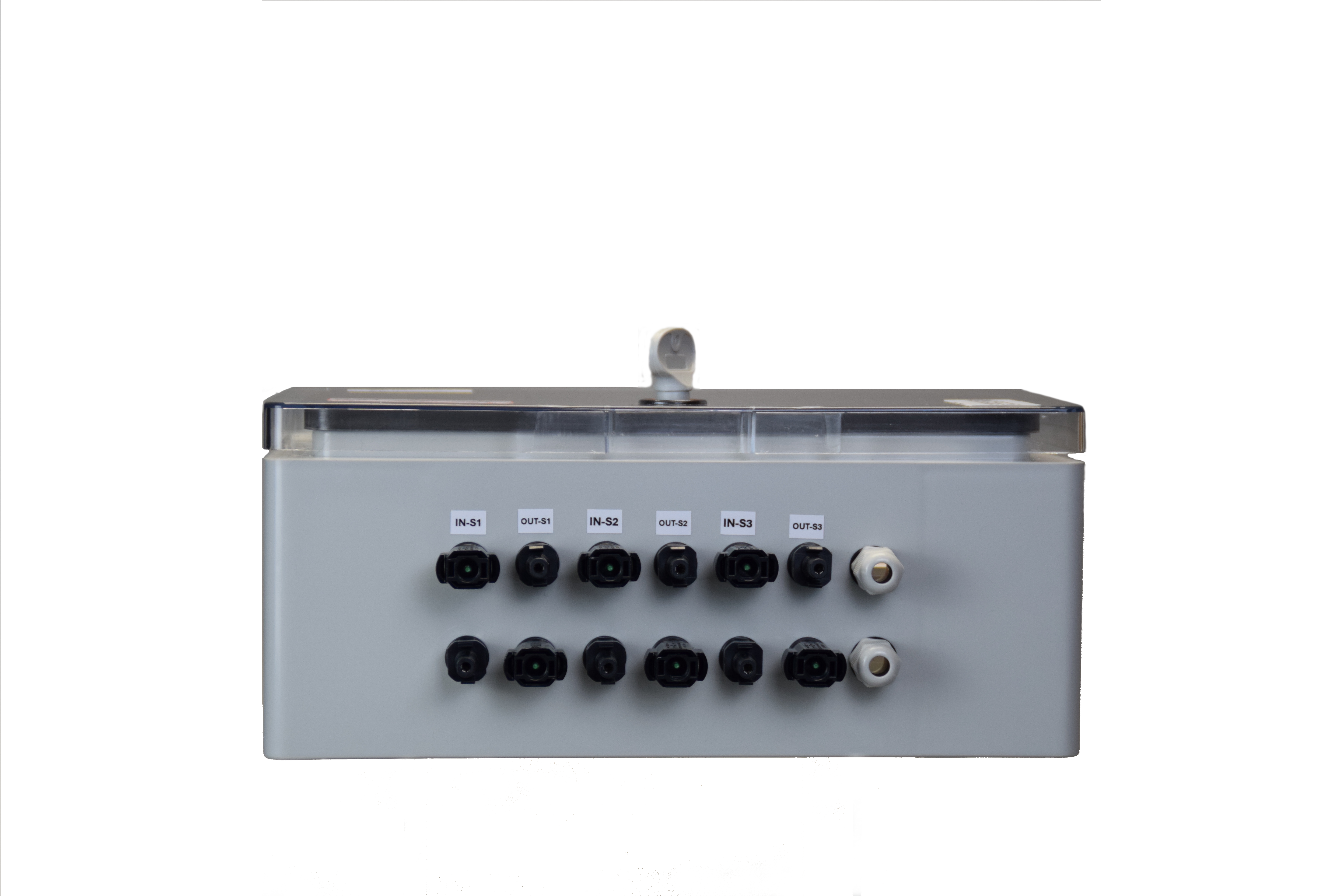 SOLAR GENERATOR-ANSCHLUSSKASTEN / DC 3-STRING / Inkl. Vorsicherung / T1+T2 / T2 / MC 4-Steckvariante / ÜBERSPANNUNGSSCHUTZ