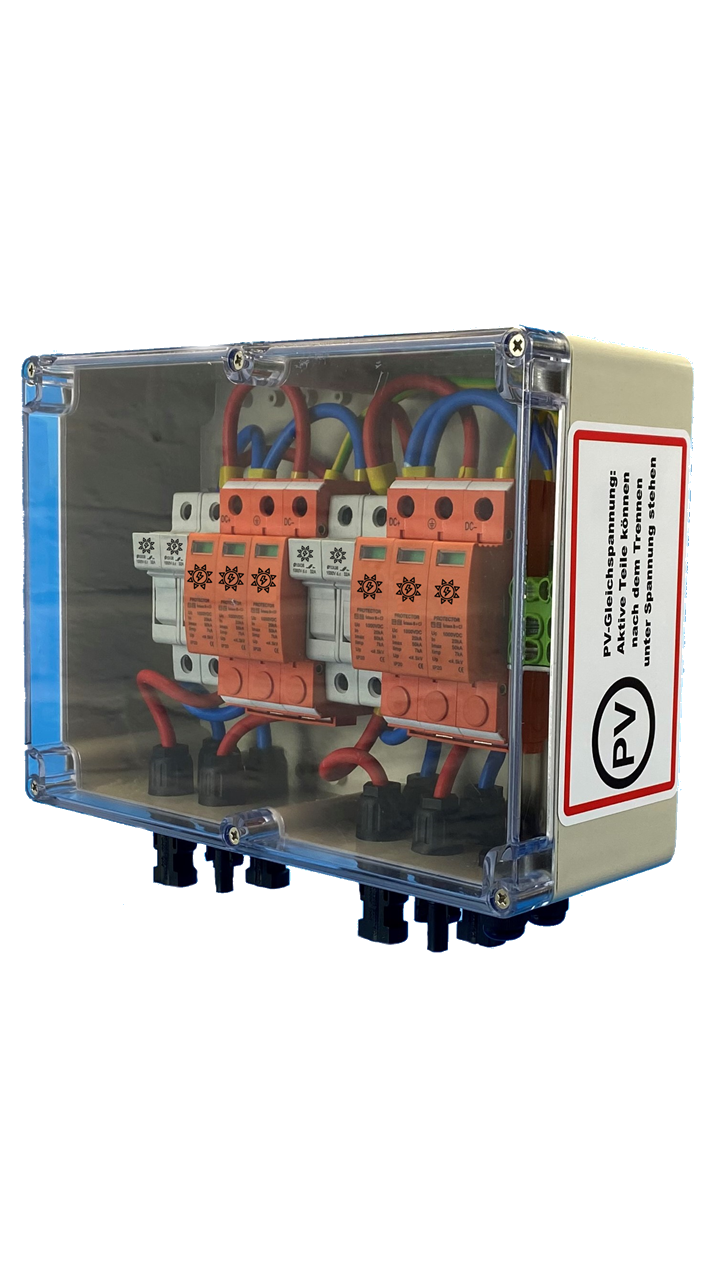 SOLAR GENERATOR-ANSCHLUSSKASTEN / DC 2-STRING / T1+T2 / T2 / MC 4-Steckvariante / Vorsicherung / ÜBERSPANNUNGSSCHUTZ