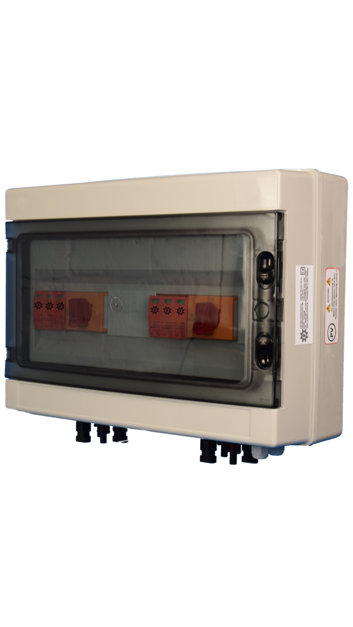 SOLAR GENERATOR-ANSCHLUSSKASTEN /  DC 2-STRING / T1+T2 / T2 / MC 4-Steckvariante / DC-Trennschalter / 2x MPP Überspannungsschutz