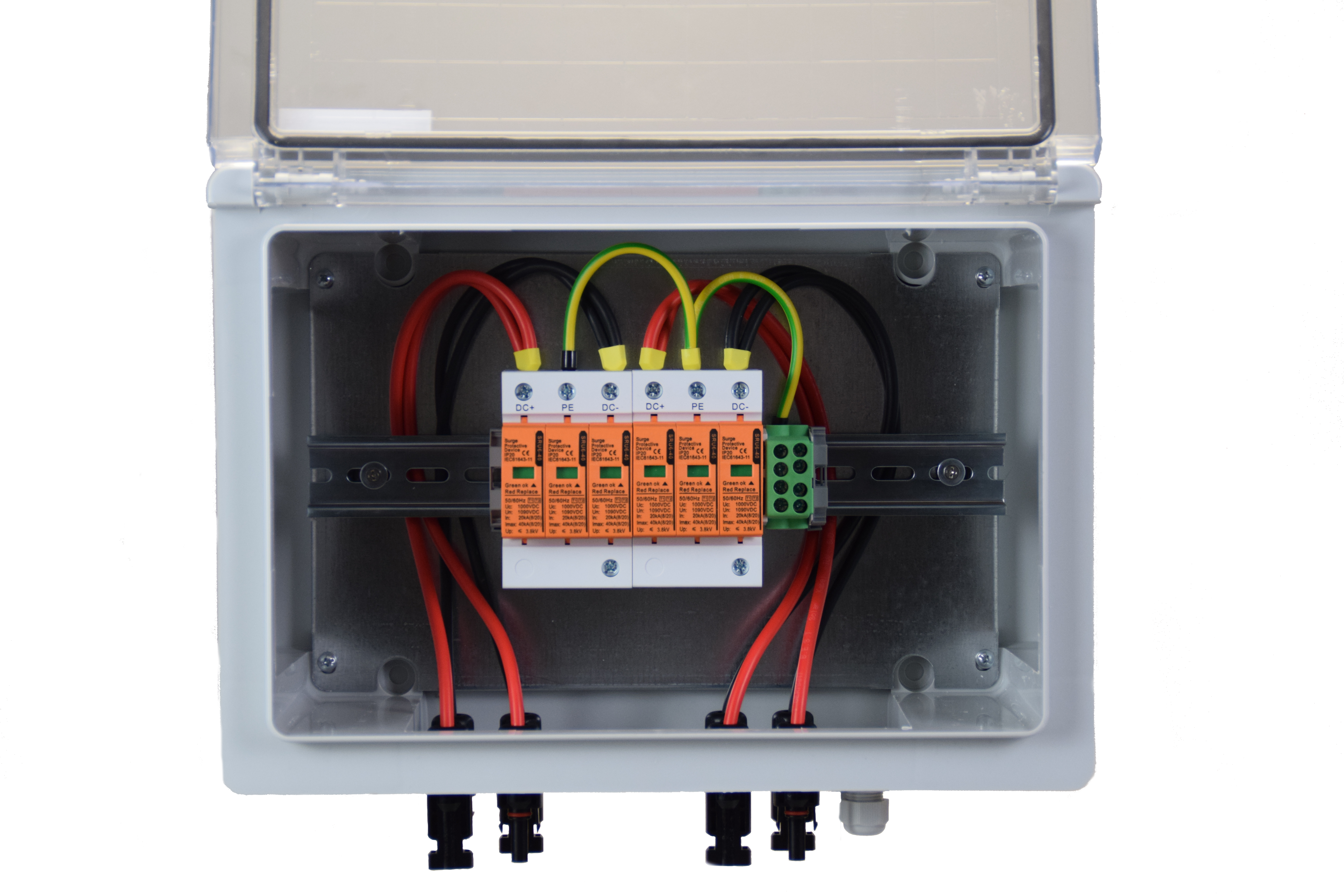 SOLAR GENERATOR-ANSCHLUSSKASTEN / DC 2-STRING / T1+T2 / T2 / MC 4-Steckvariante / ÜBERSPANNUNGSSCHUTZ