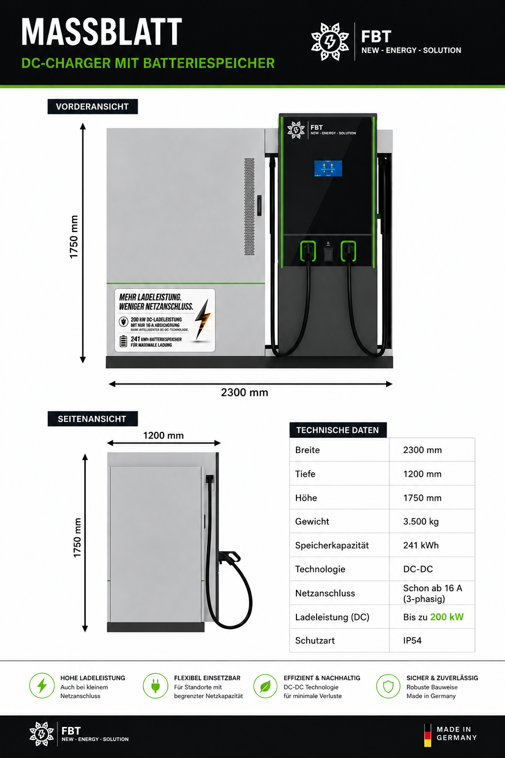 DC-Ladegerät mit Batteriespeicher 200 KW / Akkuspeicher 260 KWH / Schnellladegerät / Eichrechtskonform
