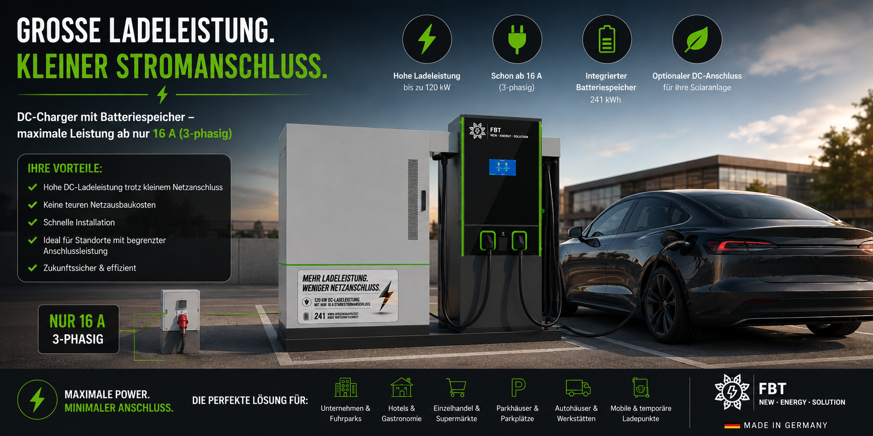 DC-Ladegerät mit Batteriespeicher 120 KW / Akkuspeicher 260 KWH / Schnellladegerät / Eichrechtskonform