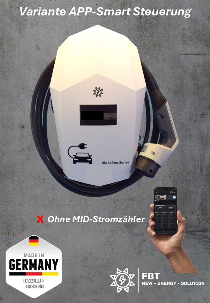 Ladestation / Wallbox 11 KW / BLACKBOX-SINGLE / WHITE-EDITION / PLUG & PLAY / Typ 2 / Mode 3 / 6mA DC Schutz / Lastmanagement / Schukosteckdose / MID-Geeichter Stromzähler / APP - Smartsteuerung / §14a EnWG Konform