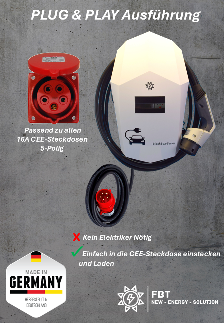 Ladestation / Wallbox 11 KW / BLACKBOX-SINGLE / WHITE-EDITION / PLUG & PLAY / Typ 2 / Mode 3 / 6mA DC Schutz / Lastmanagement / Schukosteckdose / MID-Geeichter Stromzähler / APP - Smartsteuerung / §14a EnWG Konform