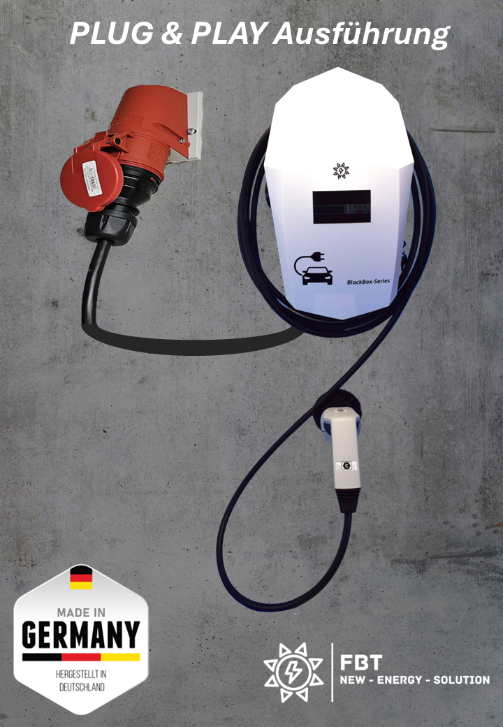 Ladestation / Wallbox 11 KW / BLACKBOX-SINGLE / WHITE-EDITION / PLUG & PLAY / Typ 2 / Mode 3 / 6mA DC Schutz / Lastmanagement / Schukosteckdose / MID-Geeichter Stromzähler / APP - Smartsteuerung / §14a EnWG Konform