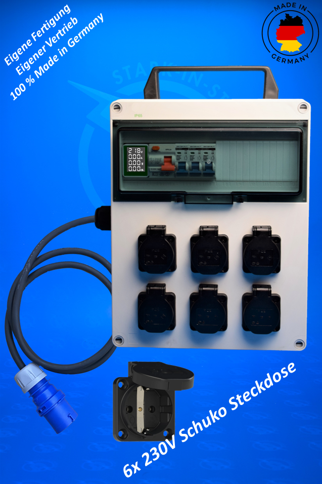 Stromverteiler / Baustromverteiler 230V Schuko inkl. Zähler und FI-Schutzschalter / PLUG & PLAY