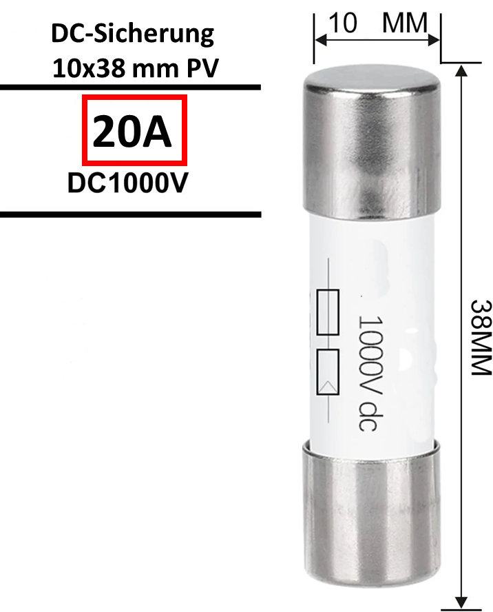 PV Sicherungen 15-32A DC 1000V 10x38 20kA / Feinsicherung für Solar Photovoltaik Anwendunge