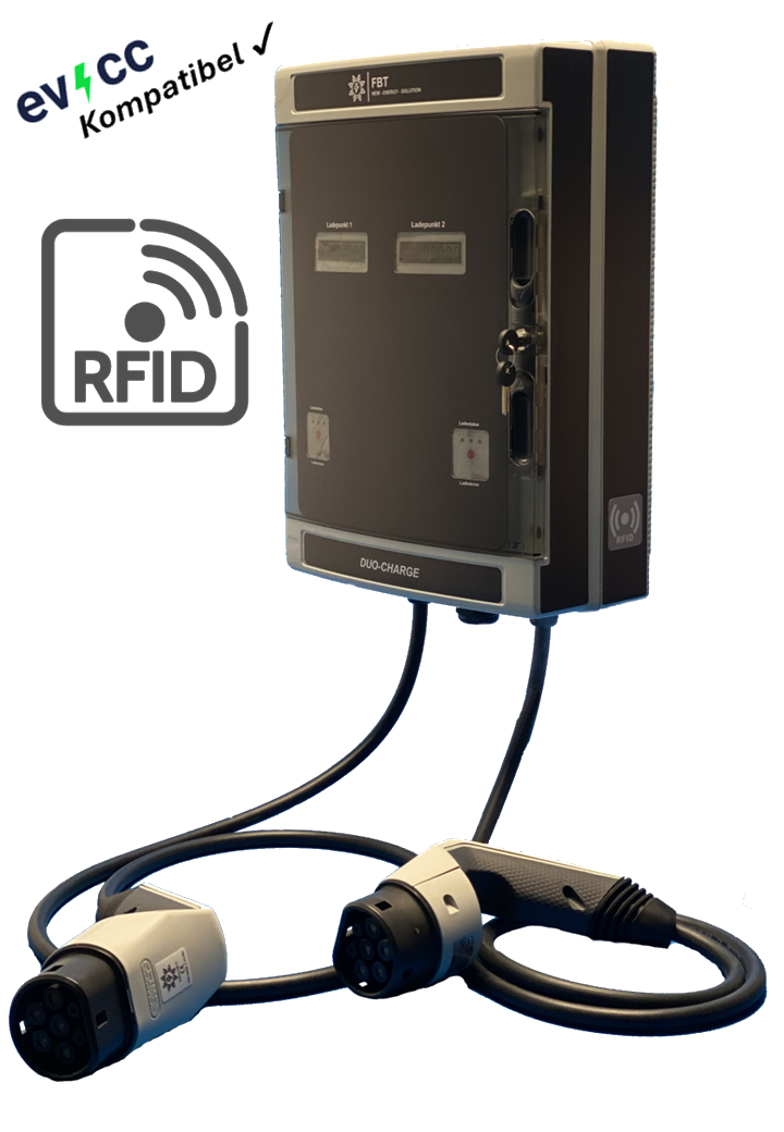Wallbox / Ladestation 11 kW / 2 Ladepunkte / DUO-CHARGE-11kW / Statisches Lastmanagement / MODBUS / RJ45 / Solarüberschuss / MID-Geeichte Zähler / §14a EnWG Konform