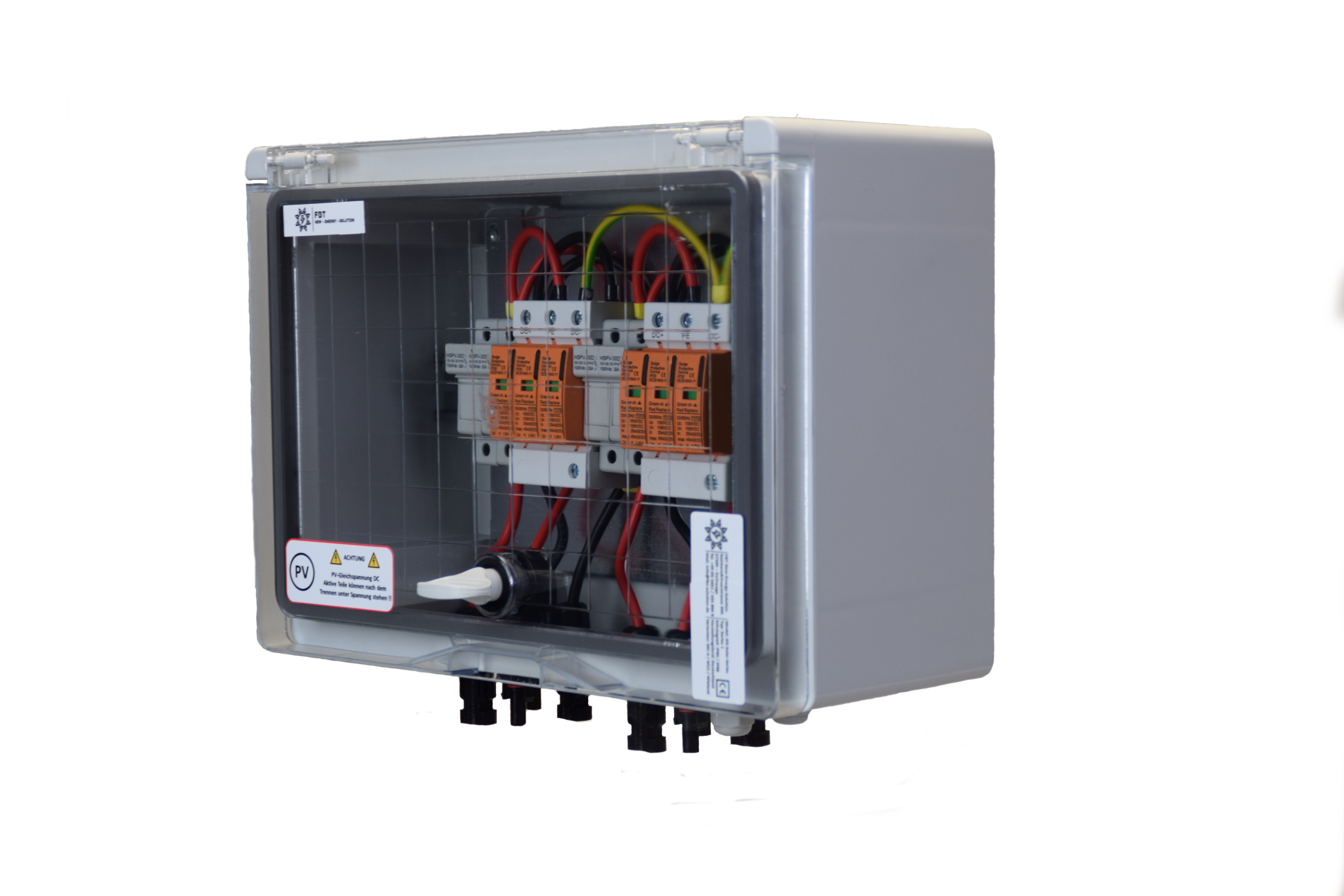 SOLAR GENERATOR-ANSCHLUSSKASTEN / DC 2-STRING / T1+T2 / T2 / MC 4-Steckvariante / Vorsicherung / ÜBERSPANNUNGSSCHUTZ