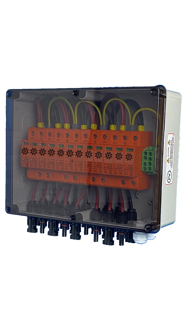 SOLAR GENERATOR CONNECTION BOX / DC 4-STRING / T1+T2 / T2 / MC 4-plug variant / SURGE PROTECTION