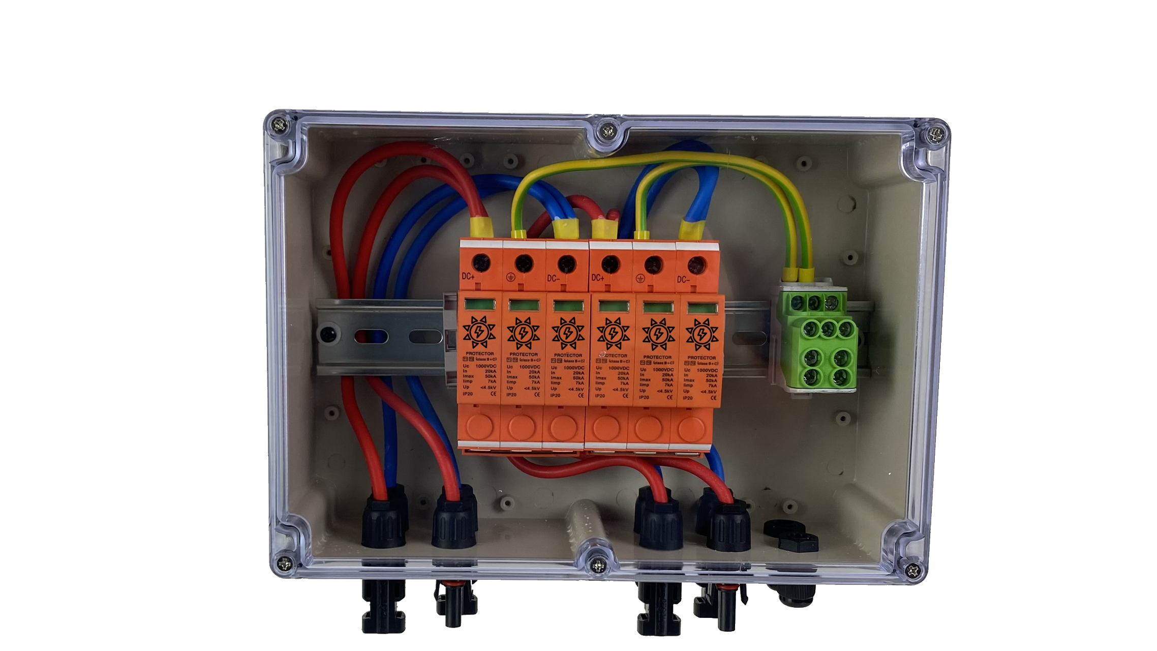 SOLAR GENERATOR CONNECTION BOX / DC 2-STRING / T1+T2 / T2 / MC 4-plug variant / SURGE PROTECTION