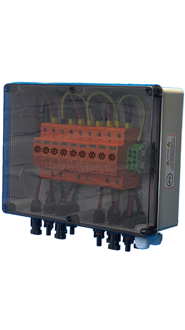 SOLAR GENERATOR CONNECTION BOX / DC 3-STRING / T1+T2 / T2 / MC 4-plug variant / SURGE PROTECTION