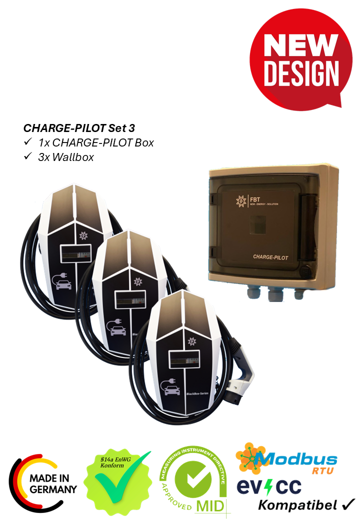 Dynamisches Lastmanagement Set / 3 Ladepunkte / Koplettset aus Lastmanager und Wallboxen / CHARGE-PILOT Lastmanager für Dynamisches Lastmanagement bis zu 80 Ladepunkte / §14a EnWG Konform / MODBUS RTU / RJ-45