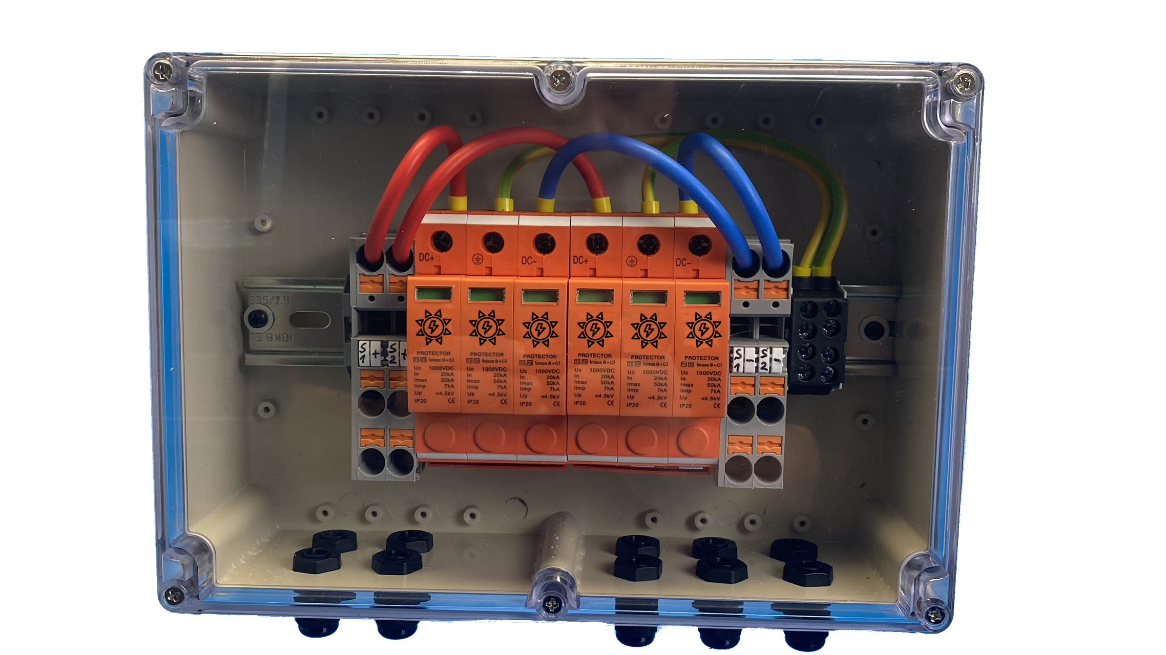 SOLAR GENERATOR CONNECTION BOX / Profi-Line / DC 2-STRING / T1+T2 / T2 / 2x overvoltage. Protection