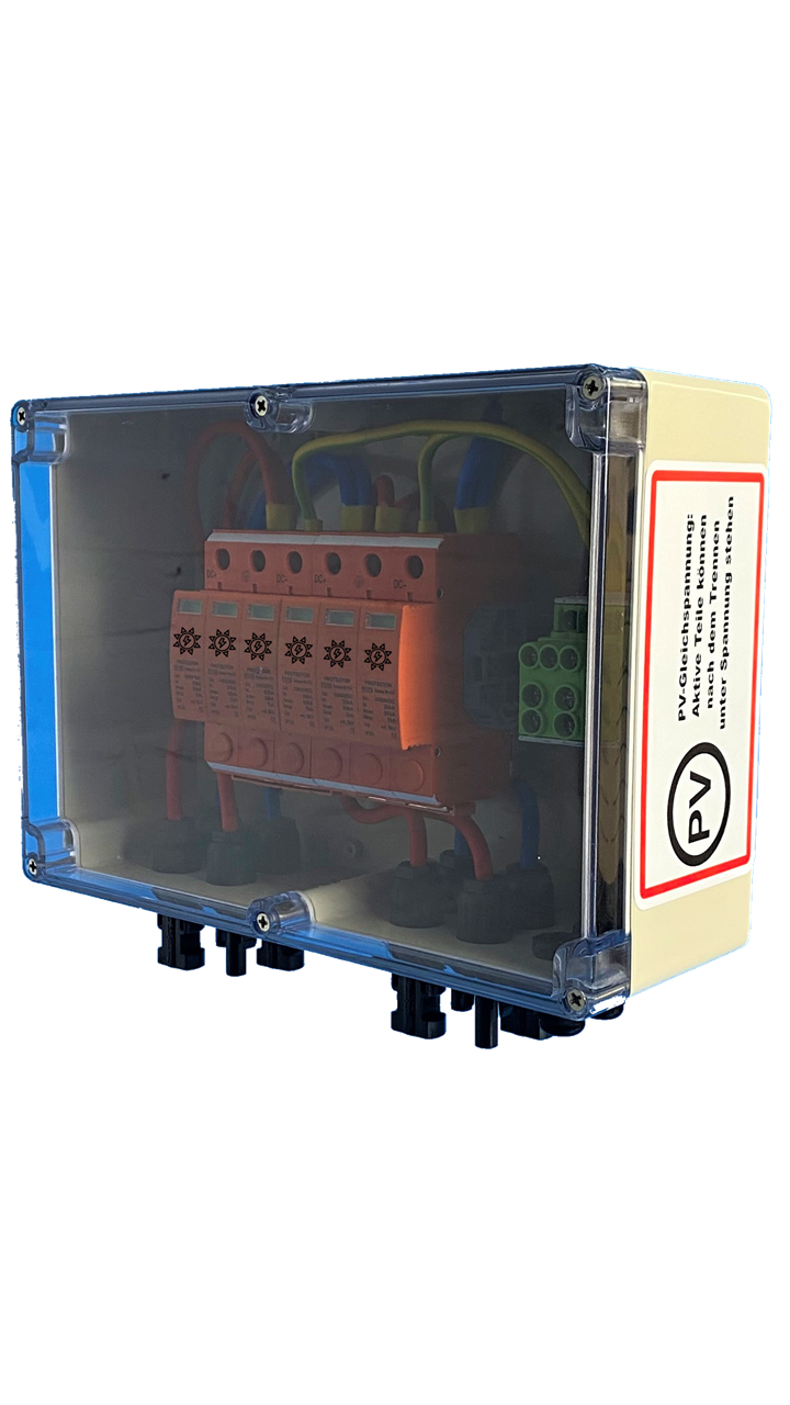 SOLAR GENERATOR CONNECTION BOX / DC 2-STRING / T1+T2 / T2 / MC 4-plug variant / SURGE PROTECTION