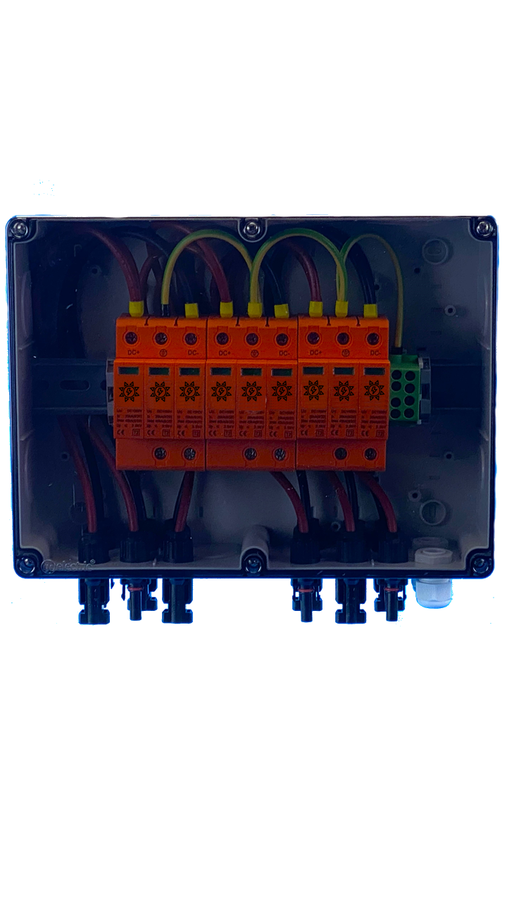 SOLAR GENERATOR CONNECTION BOX / DC 3-STRING / T1+T2 / T2 / MC 4-plug variant / SURGE PROTECTION