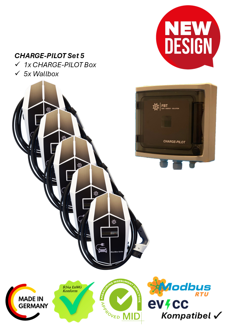 Dynamisches Lastmanagement Set / 5 Ladepunkte / Koplettset aus Lastmanager und Wallboxen / CHARGE-PILOT Lastmanager für Dynamisches Lastmanagement bis zu 80 Ladepunkte / §14a EnWG Konform / MODBUS RTU / RJ-45