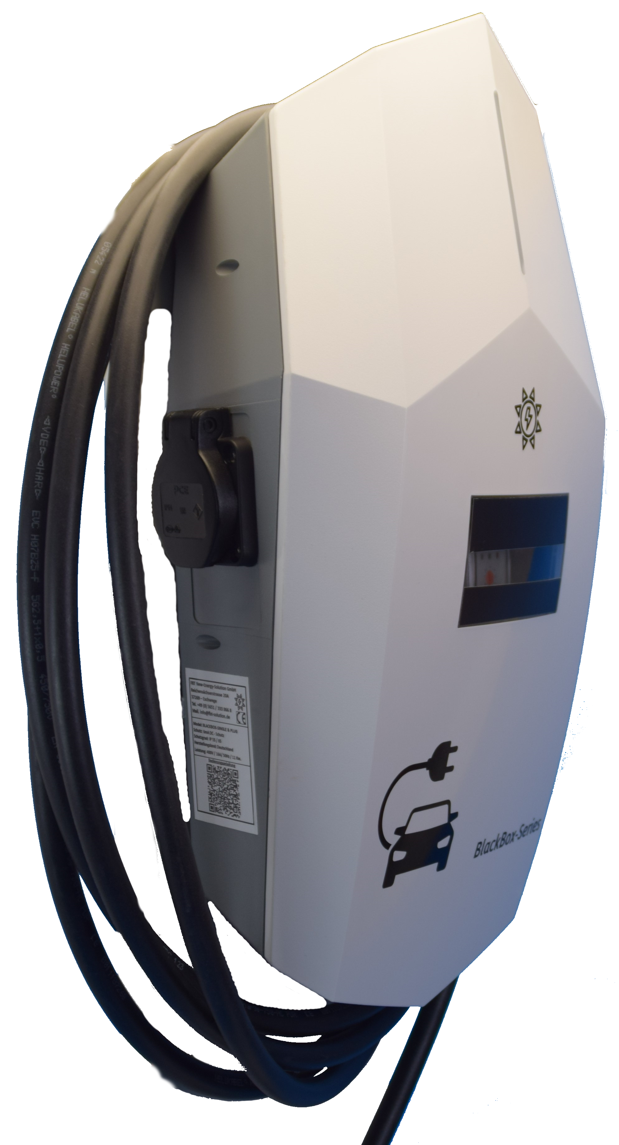 Ladestation / Wallbox 11 KW / BLACKBOX-SINGLE / WHITE-EDITION / PLUG & PLAY / Typ 2 / Mode 3 / 6mA DC Schutz / Lastmanagement / Schukosteckdose / MID-Geeichter Stromzähler / APP - Smartsteuerung / §14a EnWG Konform