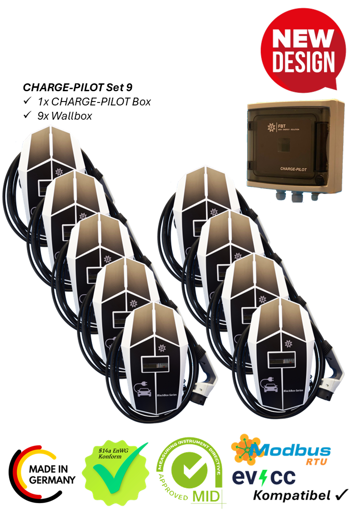 Dynamisches Lastmanagement Set / 9 Ladepunkte / Koplettset aus Lastmanager und Wallboxen / CHARGE-PILOT Lastmanager für Dynamisches Lastmanagement bis zu 80 Ladepunkte / §14a EnWG Konform / MODBUS RTU / RJ-45