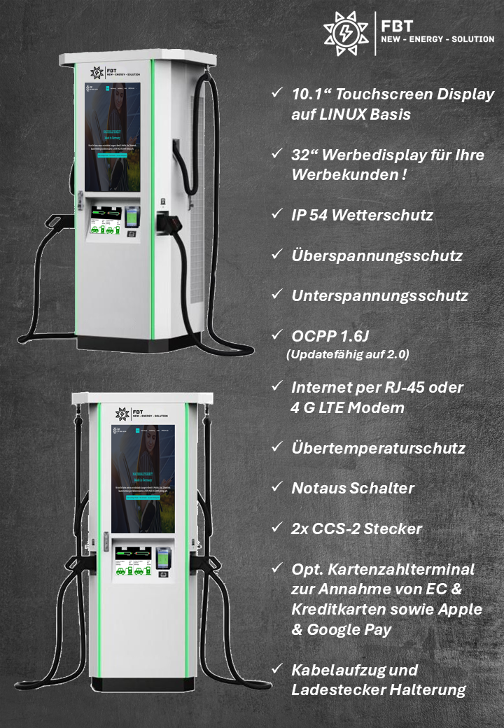 Supercharger 60-240 KW / DC-Ladegerät 60-240 KW / DC Charger mit 32" Werbedisplay / Eichrechtskonform