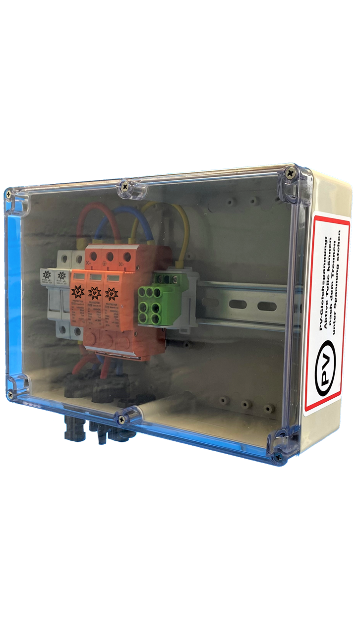 SOLAR GENERATOR-ANSCHLUSSKASTEN / DC 1-STRING / Inkl. Sicherungstrennschalter / T1+T2 / T2 / MC 4-Steckvariante / ÜBERSPANNUNGSSCHUTZ