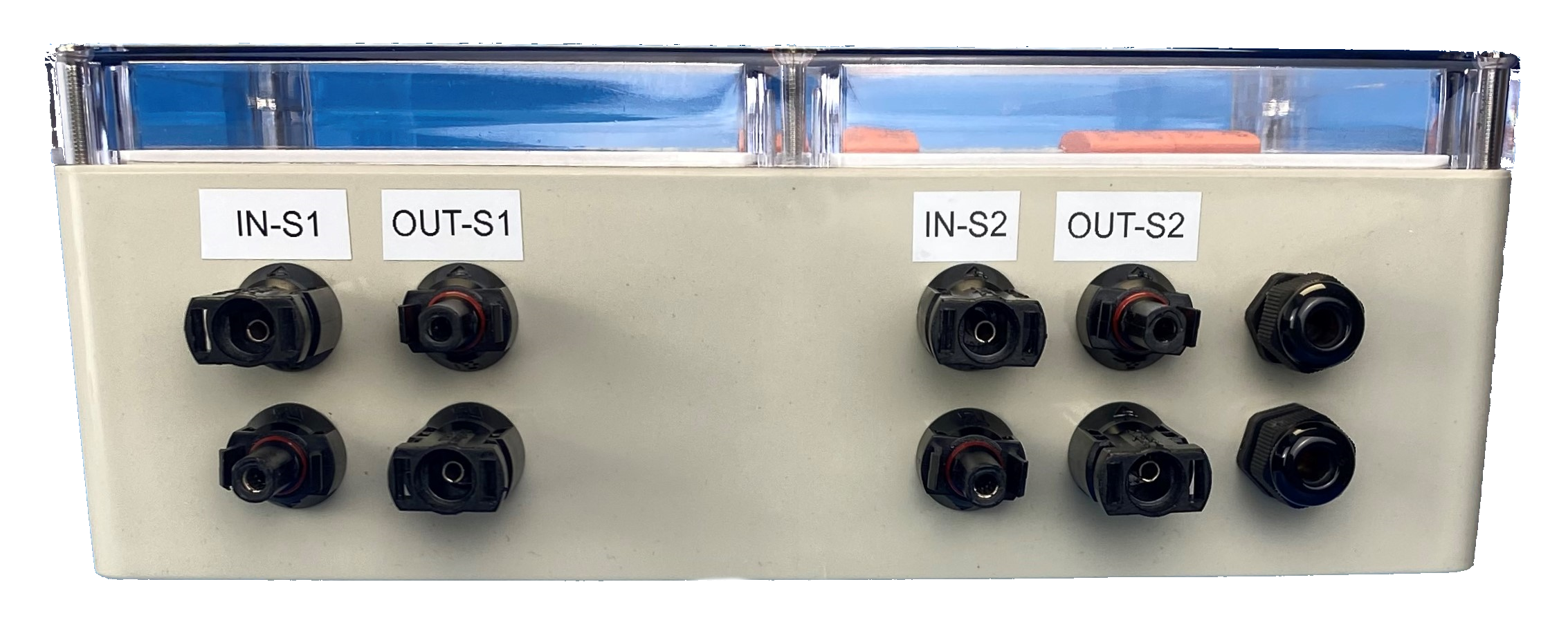 SOLAR GENERATOR CONNECTION BOX / DC 2-STRING / T1+T2 / T2 / MC 4-plug variant / fuse disconnector / SURGE PROTECTION