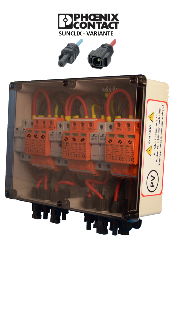 PHOENIX-CONTACT Sunclix / GAK / GENERATOR-ANSCHLUSSKASTEN / DC 3-STRING / Inkl. Vorsicherung / T1+T2 / T2 / ÜBERSPANNUNGSSCHUTZ