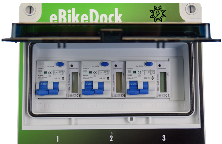 E-Bike Ladegerät / eBikeDock-COUNT / 3 Ladeplätze / MID-Geeichte Zähler / - Made in Germany-