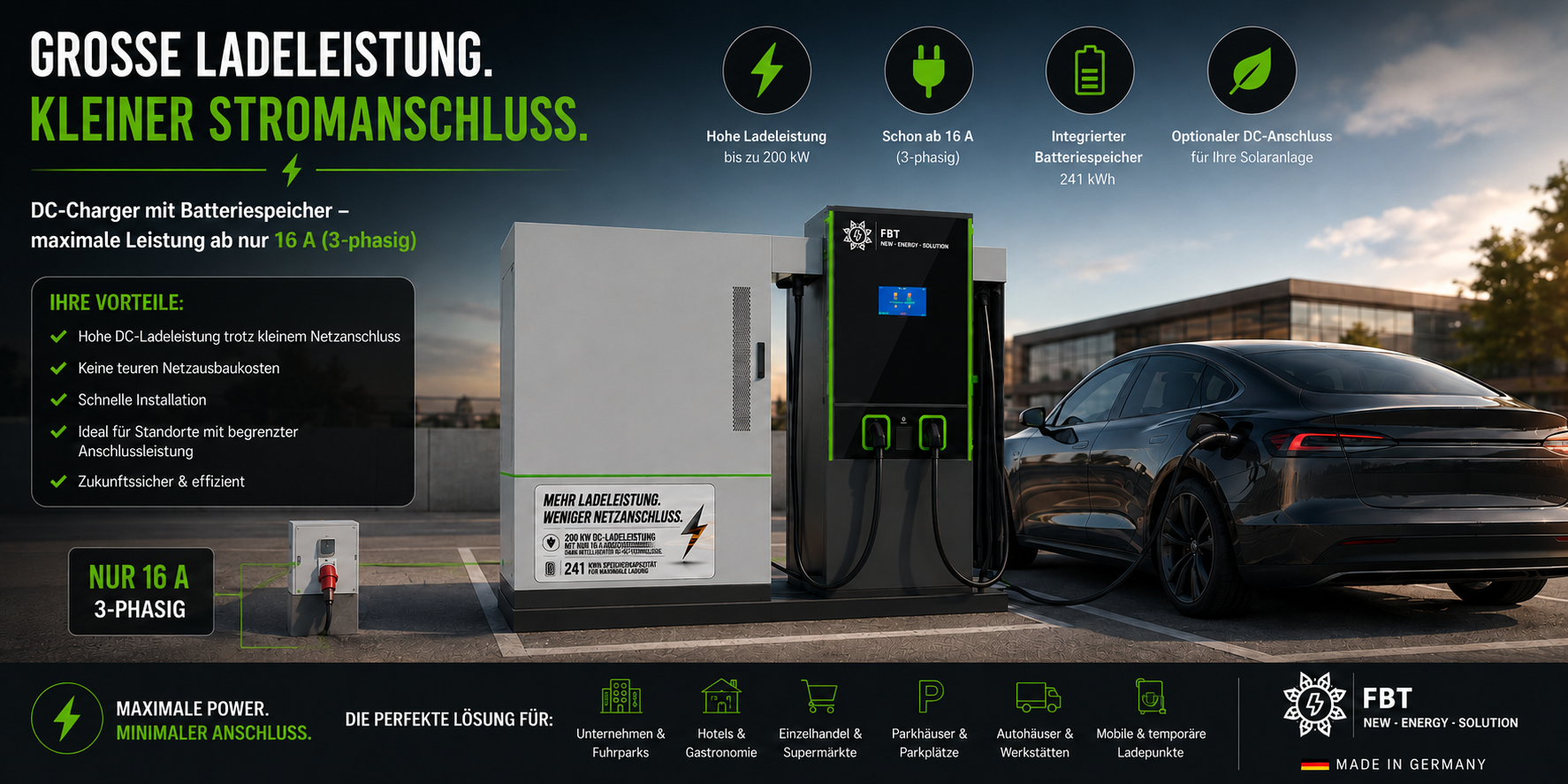 DC-Ladegerät mit Batteriespeicher 200 KW / Akkuspeicher 260 KWH / Schnellladegerät / Eichrechtskonform