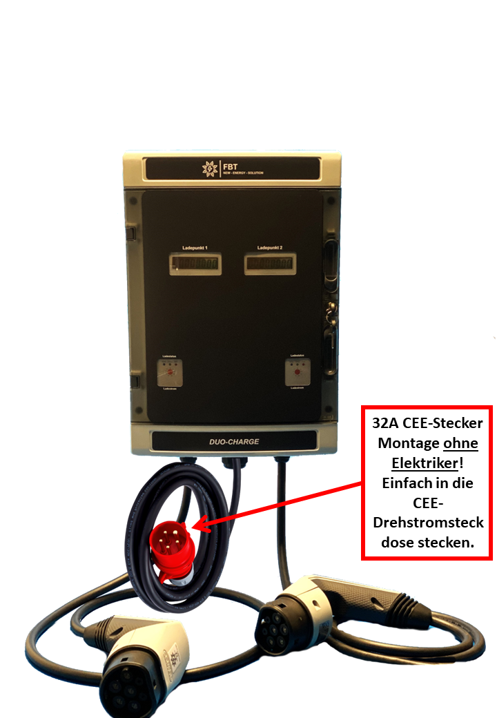 Wallbox / Ladestation 11 kW / 2 Ladepunkte / DUO-CHARGE-PLUG & PLAY-11kW / Statisches Lastmanagement / MODBUS / RJ45 / Solarüberschuss / MID-Geeichte Zähler