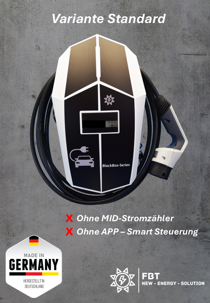Ladestation / Wallbox 11 KW / BLACKBOX-SINGEL / Typ 2 / Mode 3 / 6mA DC Schutz / Lastmanagement / Schukosteckdose / MID-Geeichter Stromzähler / APP - Smartsteuerung / §14a EnWG Konform