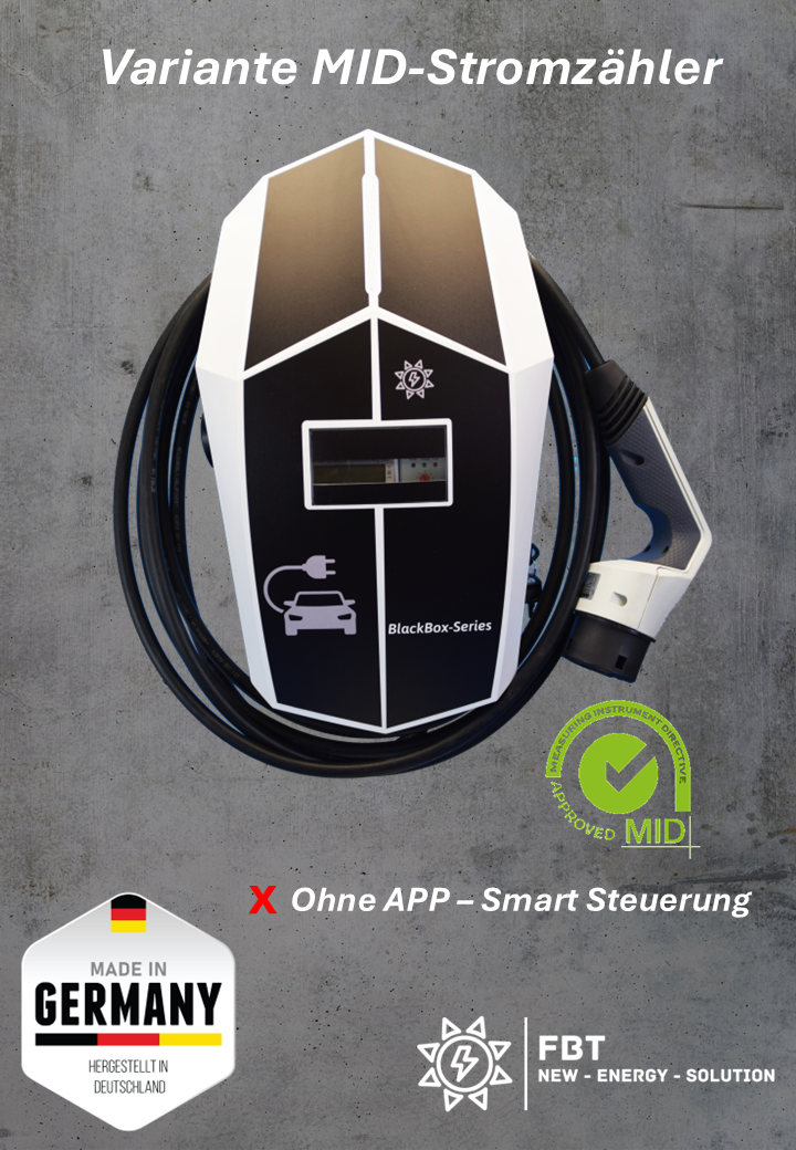 Ladestation / Wallbox 11 KW / BLACKBOX-SINGEL / Typ 2 / Mode 3 / 6mA DC Schutz / Lastmanagement / Schukosteckdose / MID-Geeichter Stromzähler / APP - Smartsteuerung / §14a EnWG Konform