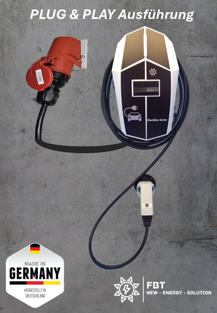 Ladestation / Wallbox 11 KW / BLACKBOX-SINGLE / PLUG & PLAY / Typ 2 / Mode 3 / 6mA DC Schutz / Lastmanagement / Schukosteckdose / MID-Geeichter Stromzähler / APP - Smartsteuerung / §14a EnWG Konform