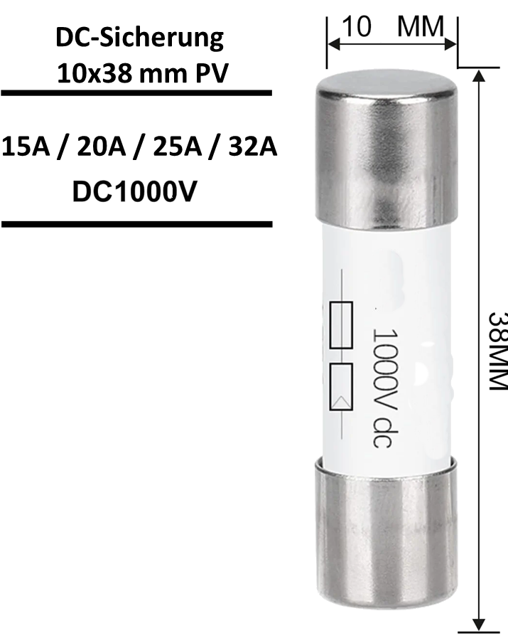 PV fuses 15-32A DC 1000V 10x38 20kA / fine fuse for solar photovoltaic applications