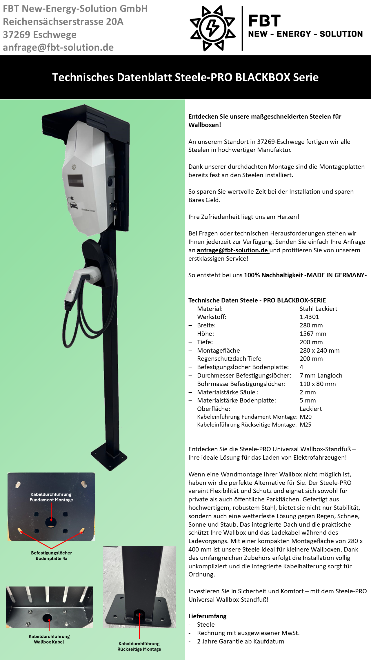 Steele / Ständer - PRO für - Wallbox 11 - 22 KW /  BLACKBOX - Serie