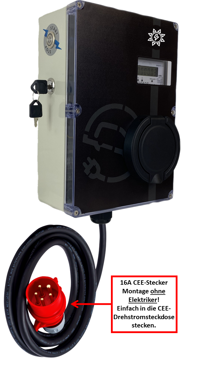 Ladestation / Wallbox 11 KW / EASY-LIGHT-PLUG / Typ 2 Ladedose / 6mA DC Fehlerstromschutz / Stromzähler Geeicht / Statisches Lastmanagement / Optional: Plug & Play mit 16A CEE-Stecker