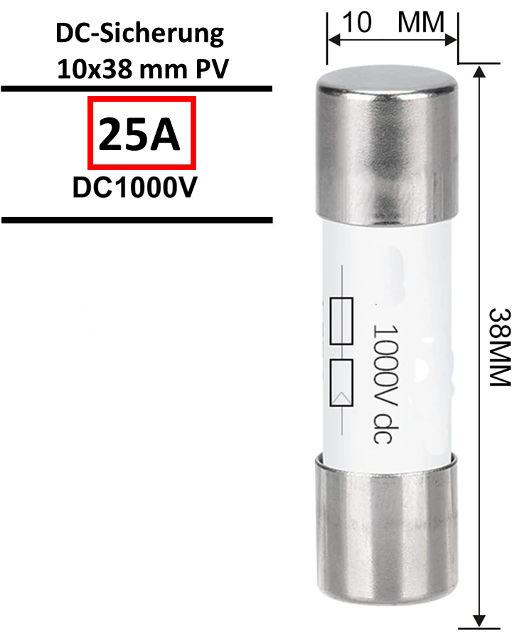 PV Sicherungen 15-32A DC 1000V 10x38 20kA / Feinsicherung für Solar Photovoltaik Anwendunge